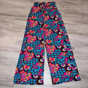 Tracy Negoshian Pink and Blue Abstract Wide Leg Boho Pants, Women’s Size XS
